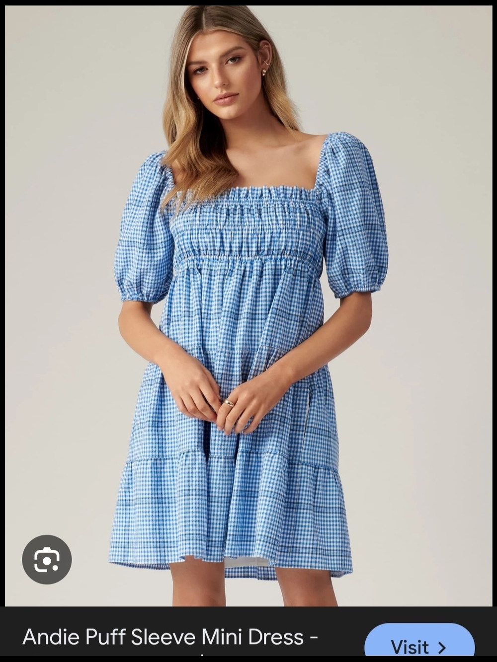 Ever New EUC Gingham 'Smocked' Puff-Sleeve Babydoll Summer Dress Sz 6